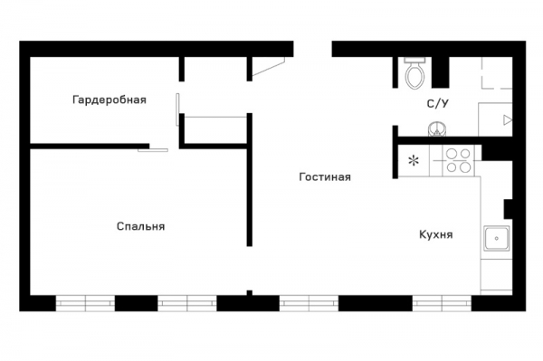 Интересный европейский дизайн 2-комнатной квартиры 57 метров