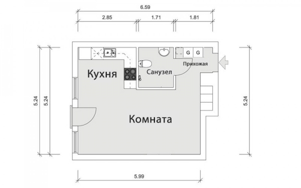 Интерьер квартиры-студии в скандинавском стиле: спальня, кухня, гостиная на 32 метрах