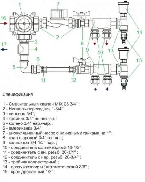  Смесительный узел для теплого пола